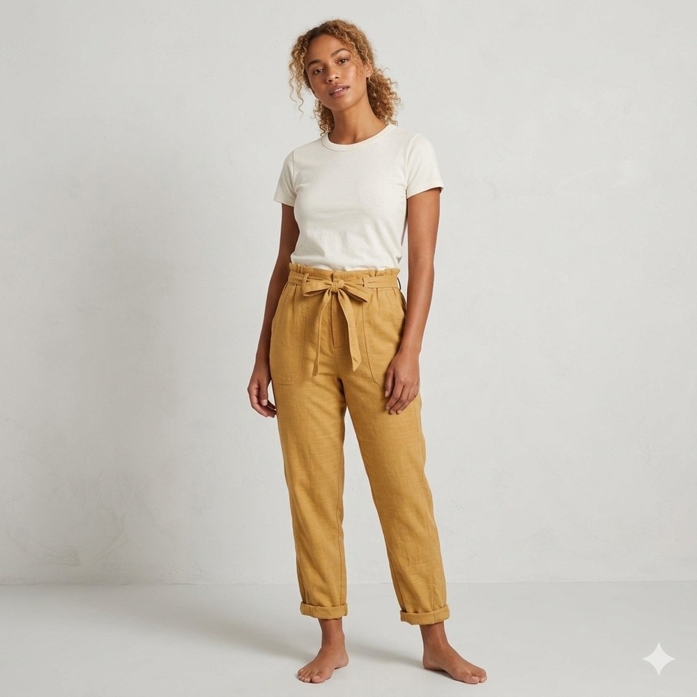Democracy Womens Size 16 High Rise Paperbag Waist Pants Tan Belted Tapered Boho